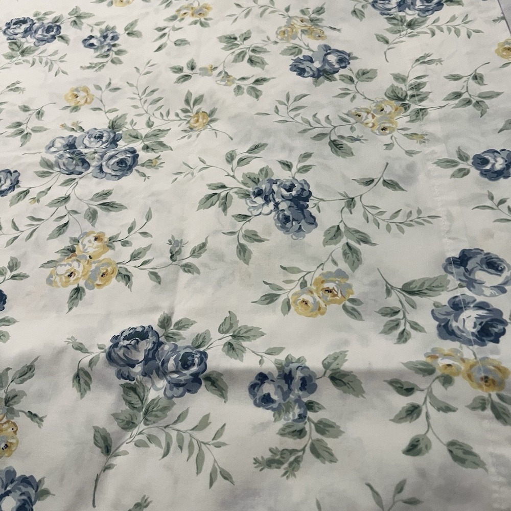 Vintage 80s Westpoint Stevens Twin Flat Sheet‎ Blue Cabbage Roses French Country